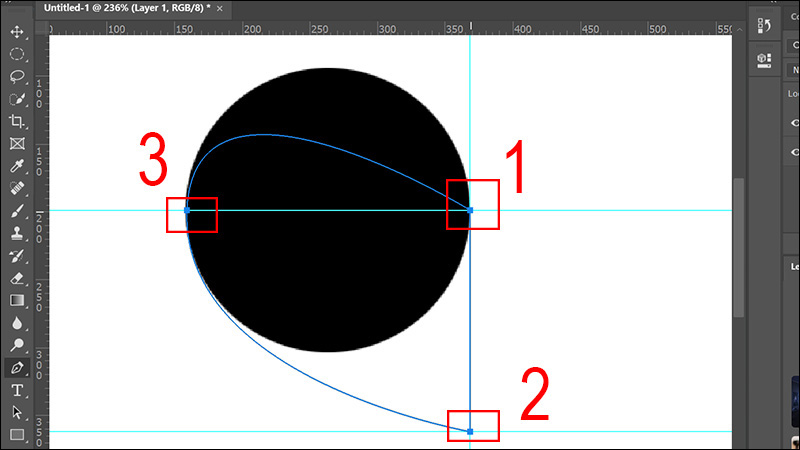 Dùng Pen Tool vẽ 3 điểm theo thứ tự trên hình